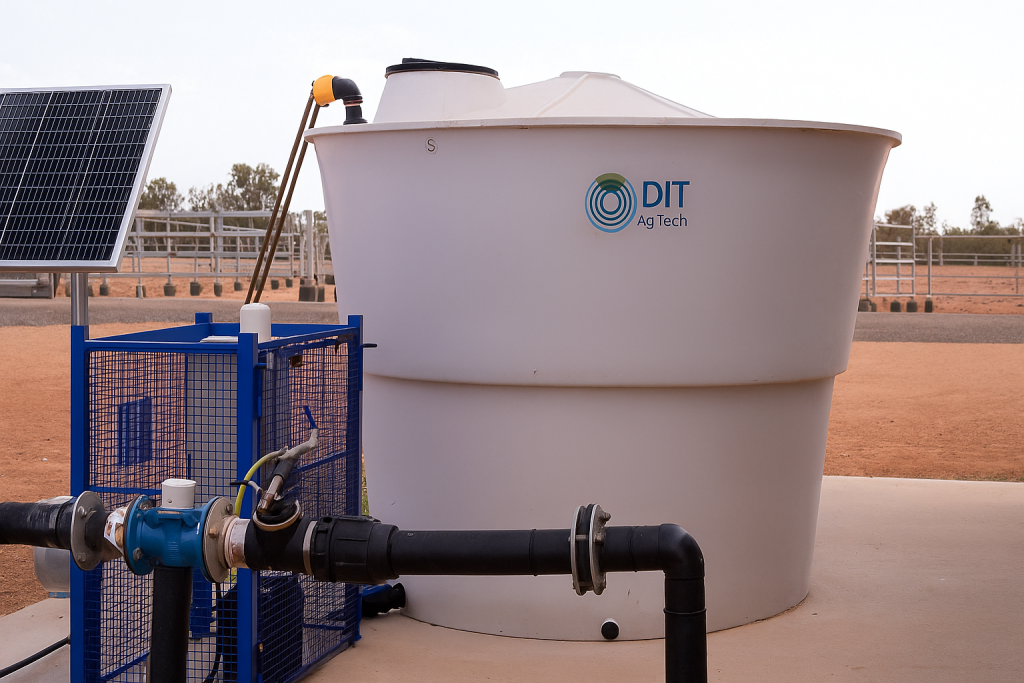 DIT AgTech livestock water monitoring system with solar panel and pump unit